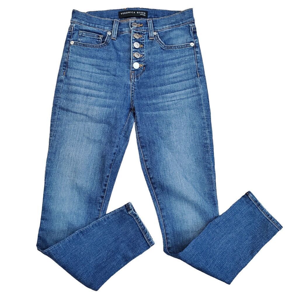 Veronica Beard Size 26 Debbie High Rise Skinny Jeans Button Fly Bright Stone #2